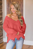 Frayed Hem Dropped Shoulder Sweater - Premium   - Just $43.95! Shop now at LACEDUPED