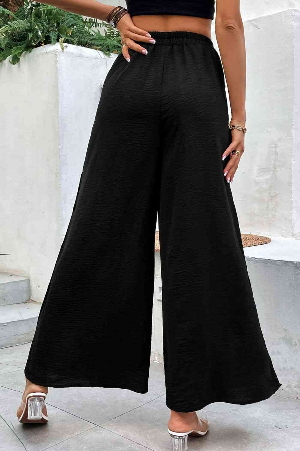 Button Detail Elastic Waist Wide Leg Pants - Premium   - Just $46.95! Shop now at LACEDUPED