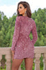 Sequin V-Neck Long Sleeve Mini Dress - Premium   - Just $61.95! Shop now at LACEDUPED