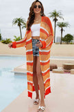 Striped Open Front Side Slit Duster Cover Up - Premium   - Just $60.95! Shop now at LACEDUPED