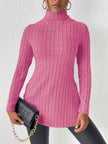 Ribbed Turtleneck Long Sleeve Slit T-Shirt - Premium   - Just $33.95! Shop now at LACEDUPED