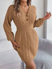 Buttoned Cable-Knit V-Neck Sweater Dress - Premium   - Just $44.76! Shop now at LACEDUPED