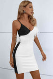 Two-Tone Feather Trim Spaghetti Strap Dress - Premium   - Just $146.95! Shop now at LACEDUPED