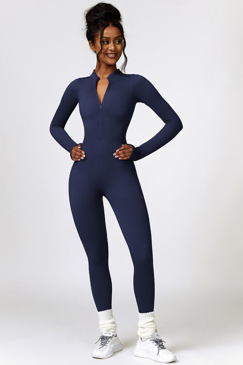 Half Zip Long Sleeve Active Jumpsuit - Premium   - Just $67.95! Shop now at LACEDUPED