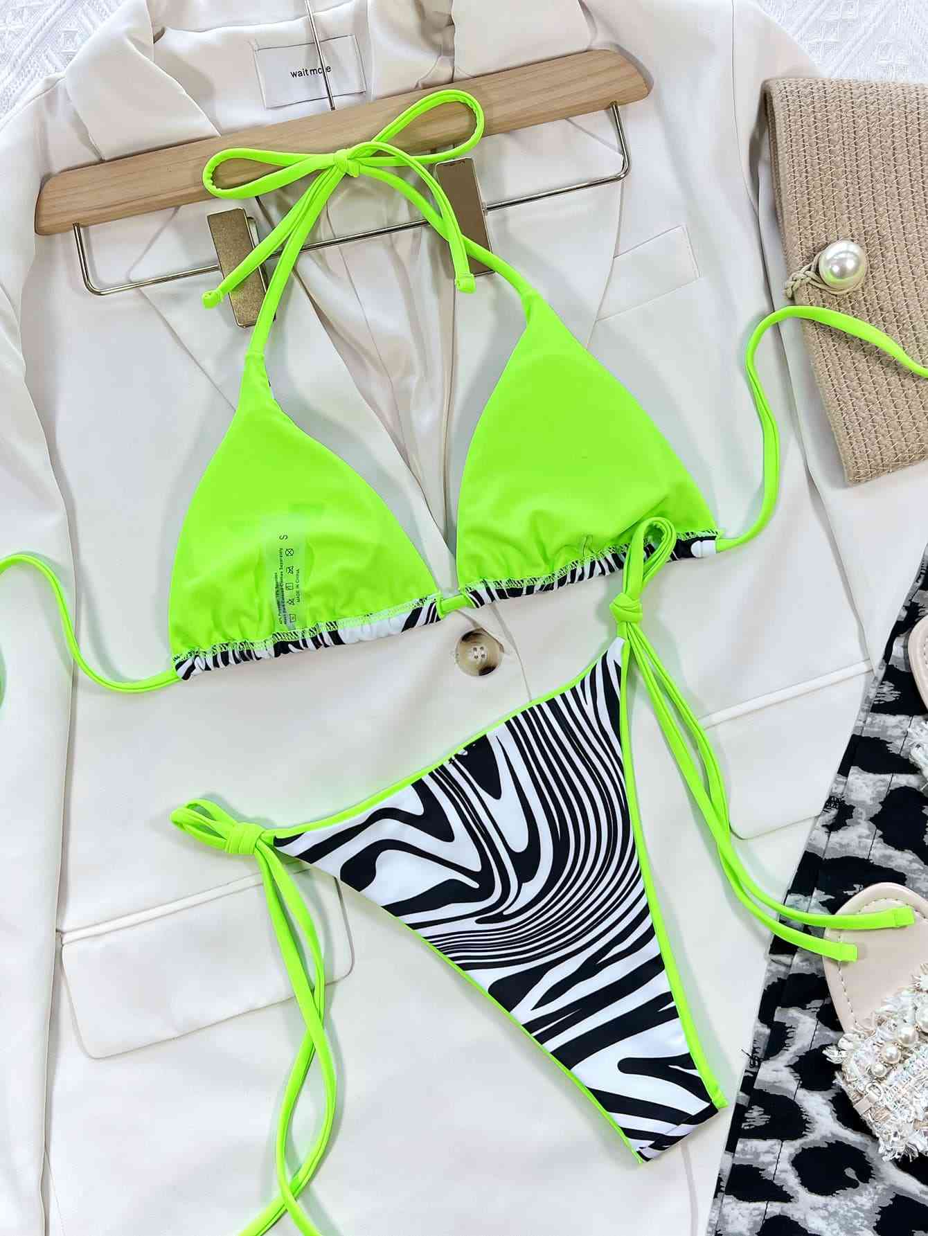 Zebra Print Halter Neck Bikini Set - Premium   - Just $32.95! Shop now at LACEDUPED