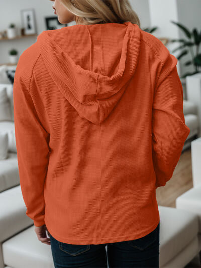 Waffle-Knit Drawstring Quarter Button Hoodie - Premium   - Just $34.95! Shop now at LACEDUPED