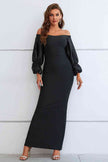 Off-Shoulder Bubble Sleeve Slit Dress - Premium   - Just $164.95! Shop now at LACEDUPED