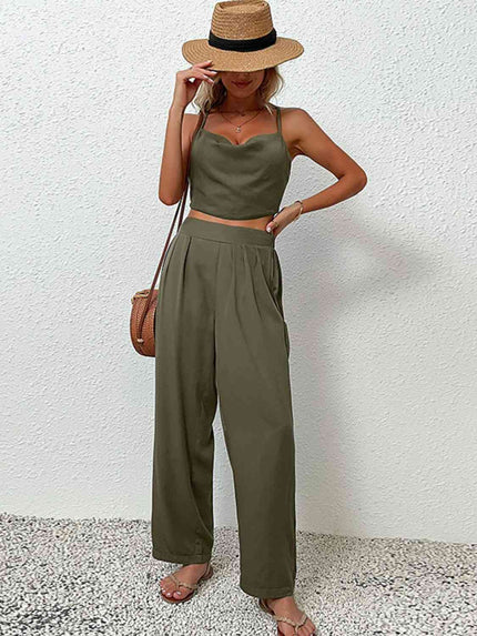 Crisscross Back Cropped Top and Pants Set - Premium   - Just $53.95! Shop now at LACEDUPED