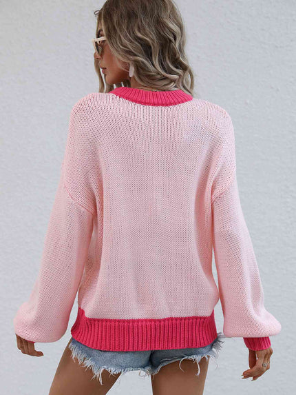 Contrast Trim Drop Shoulder Pullover Sweater - Premium   - Just $59.95! Shop now at LACEDUPED