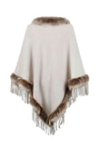 Faux Fur Trim Fringed Poncho - Premium   - Just $42.95! Shop now at LACEDUPED