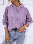 Texture Drawstring Long Sleeve Hooded Sweater - Premium   - Just $51.95! Shop now at LACEDUPED