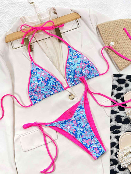 Floral Halter Neck Tie Side Bikini Set - Premium   - Just $32.95! Shop now at LACEDUPED