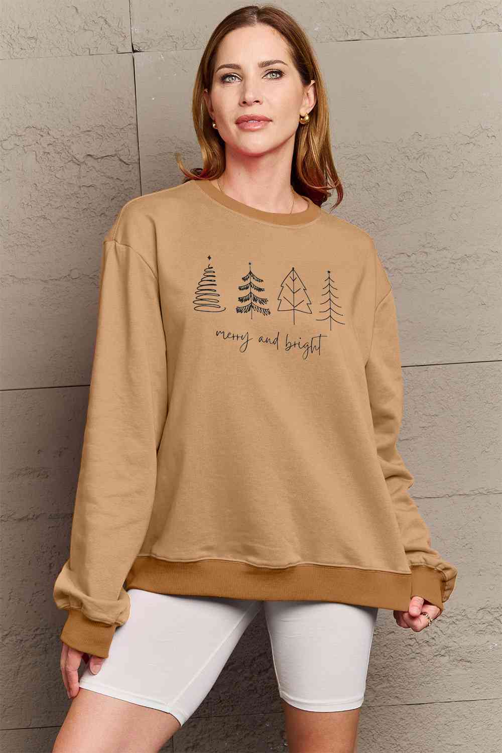 Simply Love Full Size MERRY AND BRIGHT Graphic Sweatshirt - Premium   - Just $48.95! Shop now at LACEDUPED