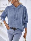 Texture Drawstring Long Sleeve Hooded Sweater - Premium   - Just $51.95! Shop now at LACEDUPED