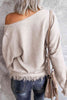 Exposed Seam V-Neck Fringe Hem Knit Top - Premium   - Just $62.95! Shop now at LACEDUPED