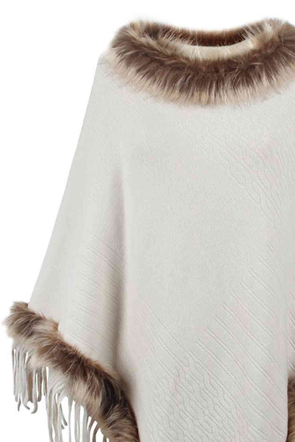 Faux Fur Trim Fringed Poncho - Premium   - Just $42.95! Shop now at LACEDUPED