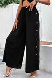 Button Detail Elastic Waist Wide Leg Pants - Premium   - Just $46.95! Shop now at LACEDUPED