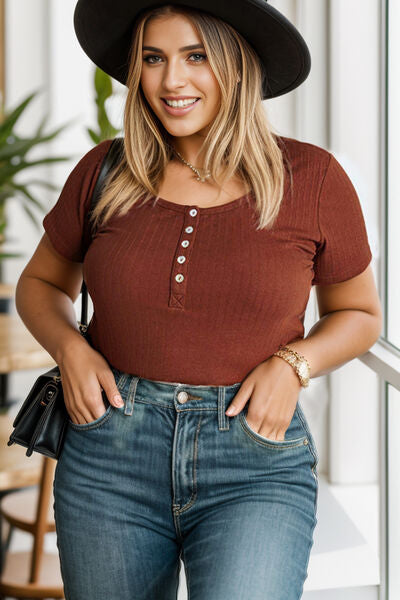 Plus Size Half Button Short Sleeve T-Shirt - Premium   - Just $30.95! Shop now at LACEDUPED