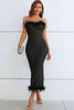 Feather Trim Strapless Sweetheart Neck Dress - LACEDUPED