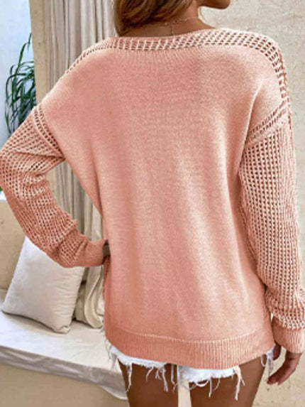 Openwork V-Neck Sweater - Premium   - Just $47.95! Shop now at LACEDUPED