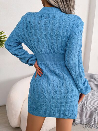 Cable-Knit Round Neck Mini Wrap Sweater Dress - Premium   - Just $41.56! Shop now at LACEDUPED