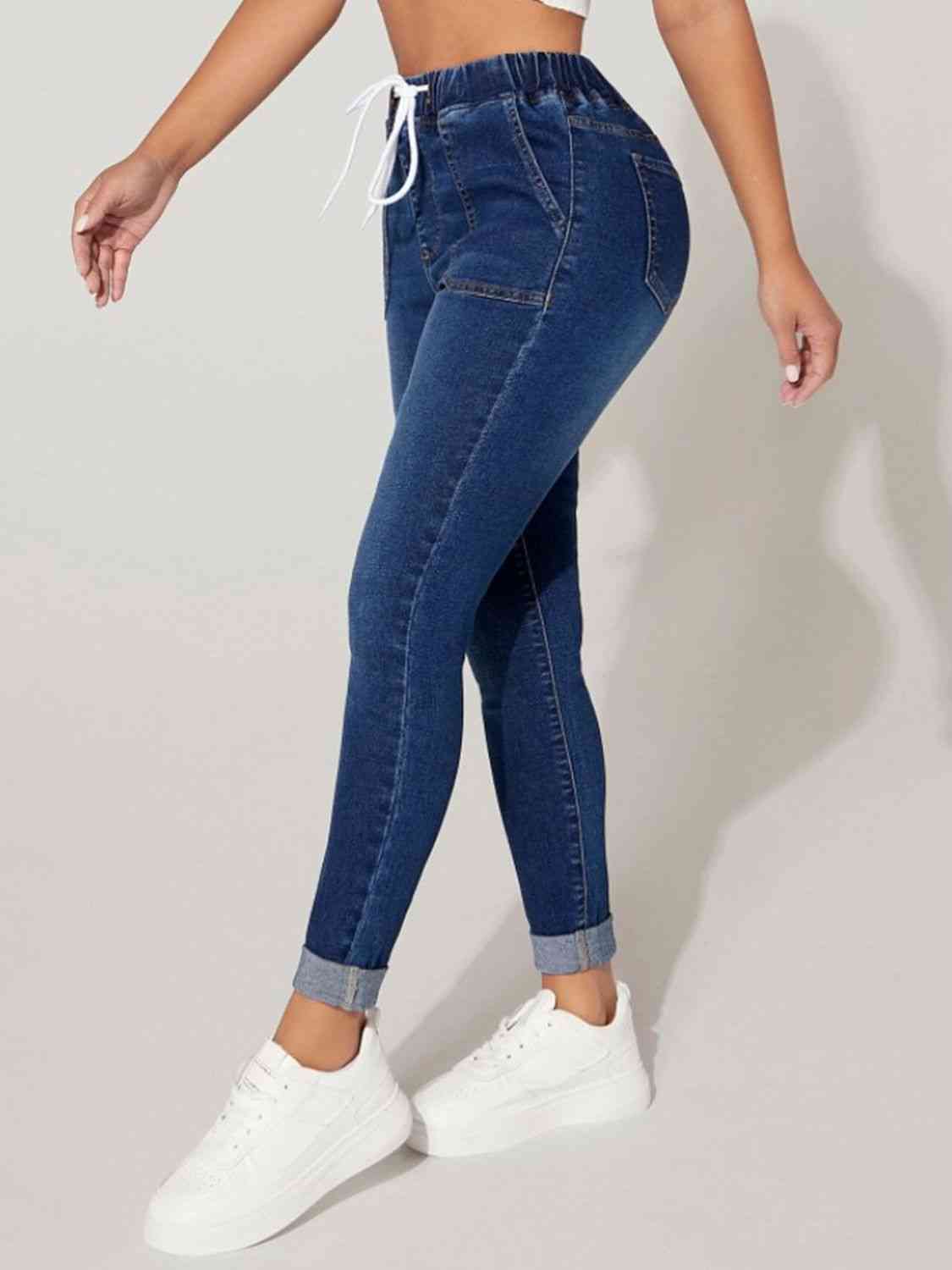 Drawstring Cropped Jeans - Premium   - Just $58.95! Shop now at LACEDUPED