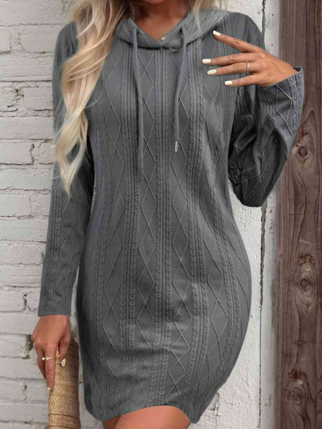 Drawstring Hooded Sweater Dress - Premium   - Just $42.95! Shop now at LACEDUPED