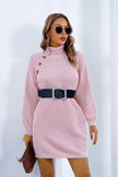 Buttoned Turtleneck Long Sleeve Sweater Dress - Premium   - Just $42.36! Shop now at LACEDUPED