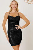 Sequin Spaghetti Strap Mini Wrap Dress - Premium   - Just $39.95! Shop now at LACEDUPED