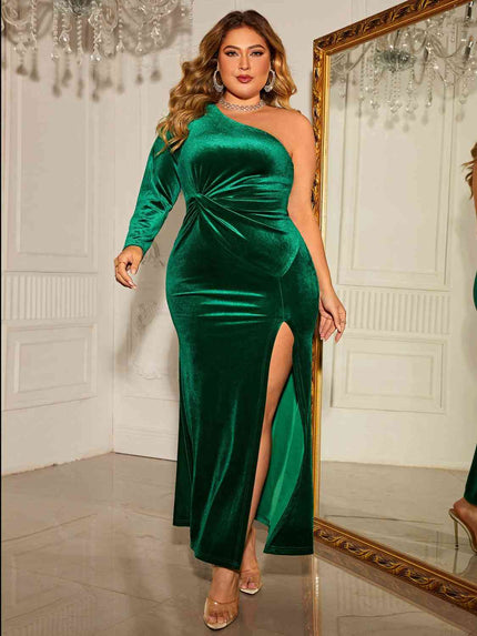 Plus Size One-Shoulder Twisted Split Dress - Premium   - Just $51.95! Shop now at LACEDUPED