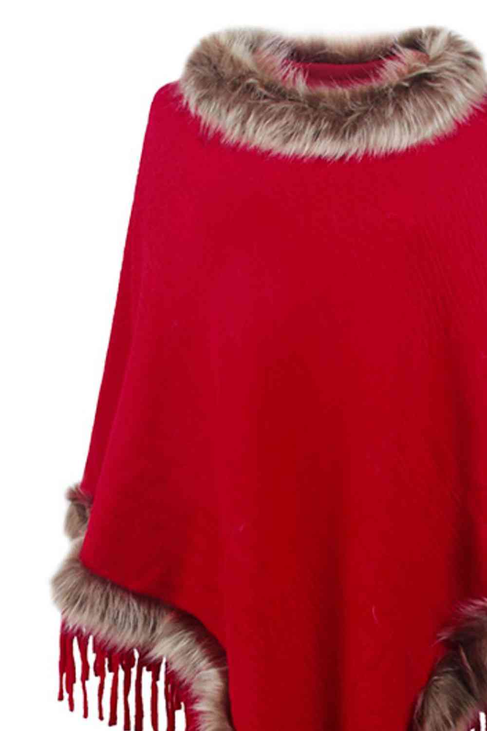 Faux Fur Trim Fringed Poncho - Premium   - Just $42.95! Shop now at LACEDUPED