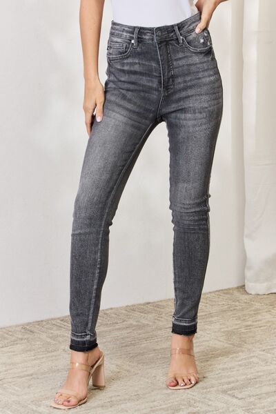 Judy Blue Full Size High Waist Tummy Control Release Hem Skinny Jeans - Premium   - Just $93.95! Shop now at LACEDUPED