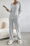 Ribbed V-Neck Top and Pants Set - Premium   - Just $62.95! Shop now at LACEDUPED