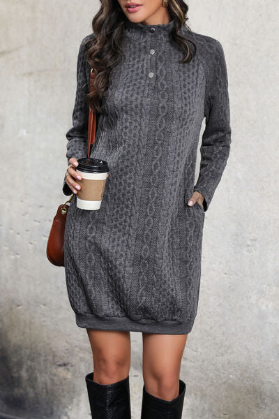 Cable-Knit Mock Neck Dress - Premium   - Just $39.96! Shop now at LACEDUPED