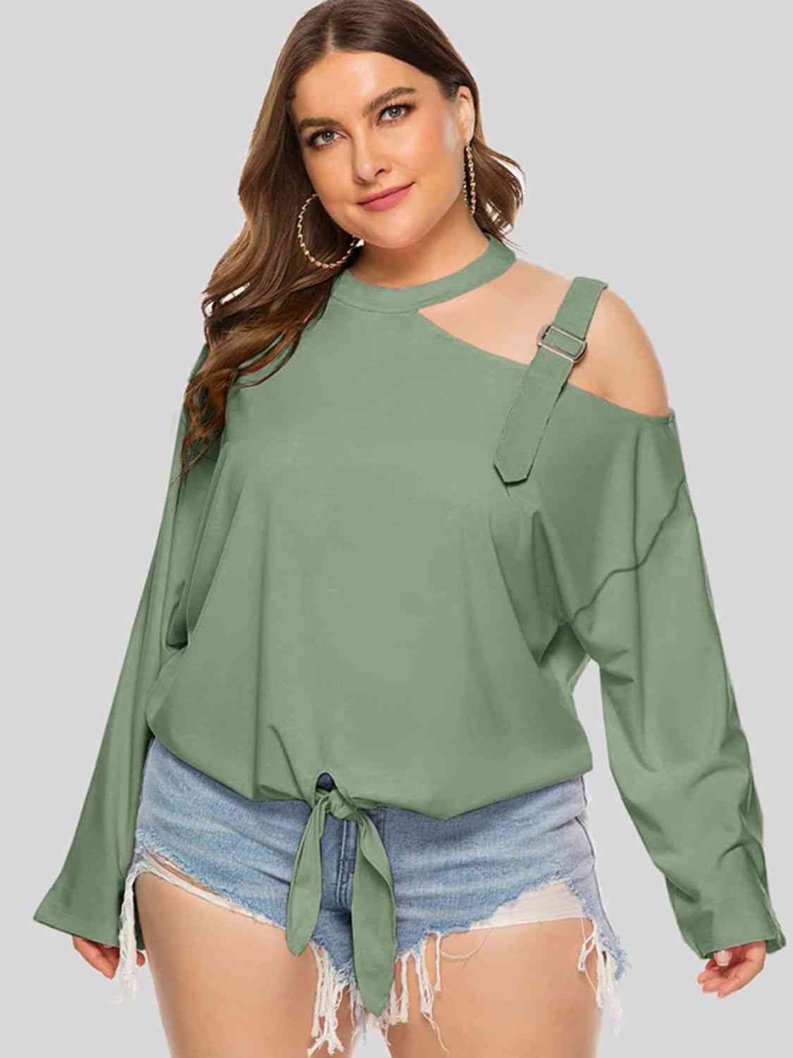 Plus Size Cold-Shoulder Tied Top - Premium   - Just $40.95! Shop now at LACEDUPED