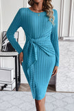 Ribbed Tied Long Sleeve Wrap Dress - Premium   - Just $34.95! Shop now at LACEDUPED