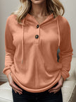 Waffle-Knit Drawstring Quarter Button Hoodie - Premium   - Just $34.95! Shop now at LACEDUPED