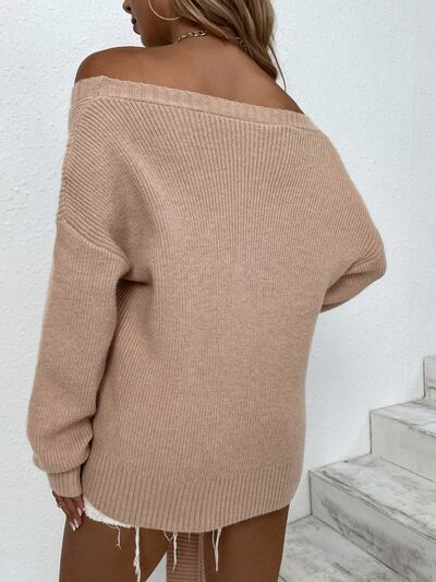 Ribbed Tied Off-Shoulder Sweater - Premium   - Just $55.95! Shop now at LACEDUPED