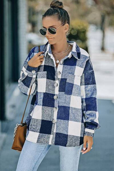 Plaid Button Up Dropped Shoulder Jacket - Premium   - Just $79.95! Shop now at LACEDUPED