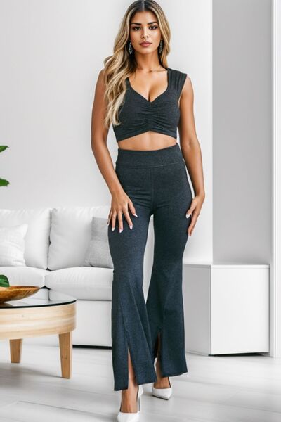 Ruched Cutout Tank and Slit Pants Set - Premium   - Just $62.95! Shop now at LACEDUPED