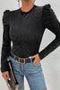 Metallic Round Neck Puff Sleeve Blouse - Premium   - Just $32.95! Shop now at LACEDUPED