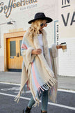 Color Block Fringe Detail Poncho - Premium   - Just $89.95! Shop now at LACEDUPED