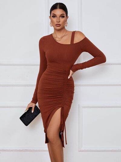 Ribbed Ruched Drawstring Wrap Dress - Premium   - Just $49.95! Shop now at LACEDUPED
