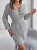 Buttoned Cable-Knit V-Neck Sweater Dress - Premium   - Just $44.76! Shop now at LACEDUPED