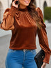 Tied Mock Neck Puff Sleeve Blouse - Premium   - Just $39.95! Shop now at LACEDUPED