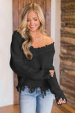 Frayed Hem Dropped Shoulder Sweater - Premium   - Just $43.95! Shop now at LACEDUPED