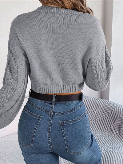 Cable-Knit Round Neck Cropped Sweater - Premium   - Just $39.95! Shop now at LACEDUPED