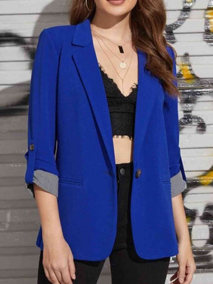 Lapel Collar Roll-Tab Sleeve Blazer - Premium   - Just $50.95! Shop now at LACEDUPED