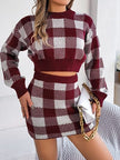 Plaid Round Neck Top and Skirt Sweater Set - Premium   - Just $56.95! Shop now at LACEDUPED