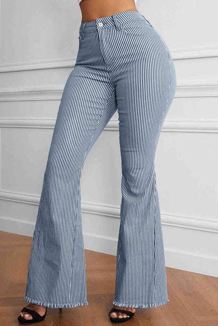 Striped Fringe Detail Flare Pants - Premium   - Just $64.95! Shop now at LACEDUPED